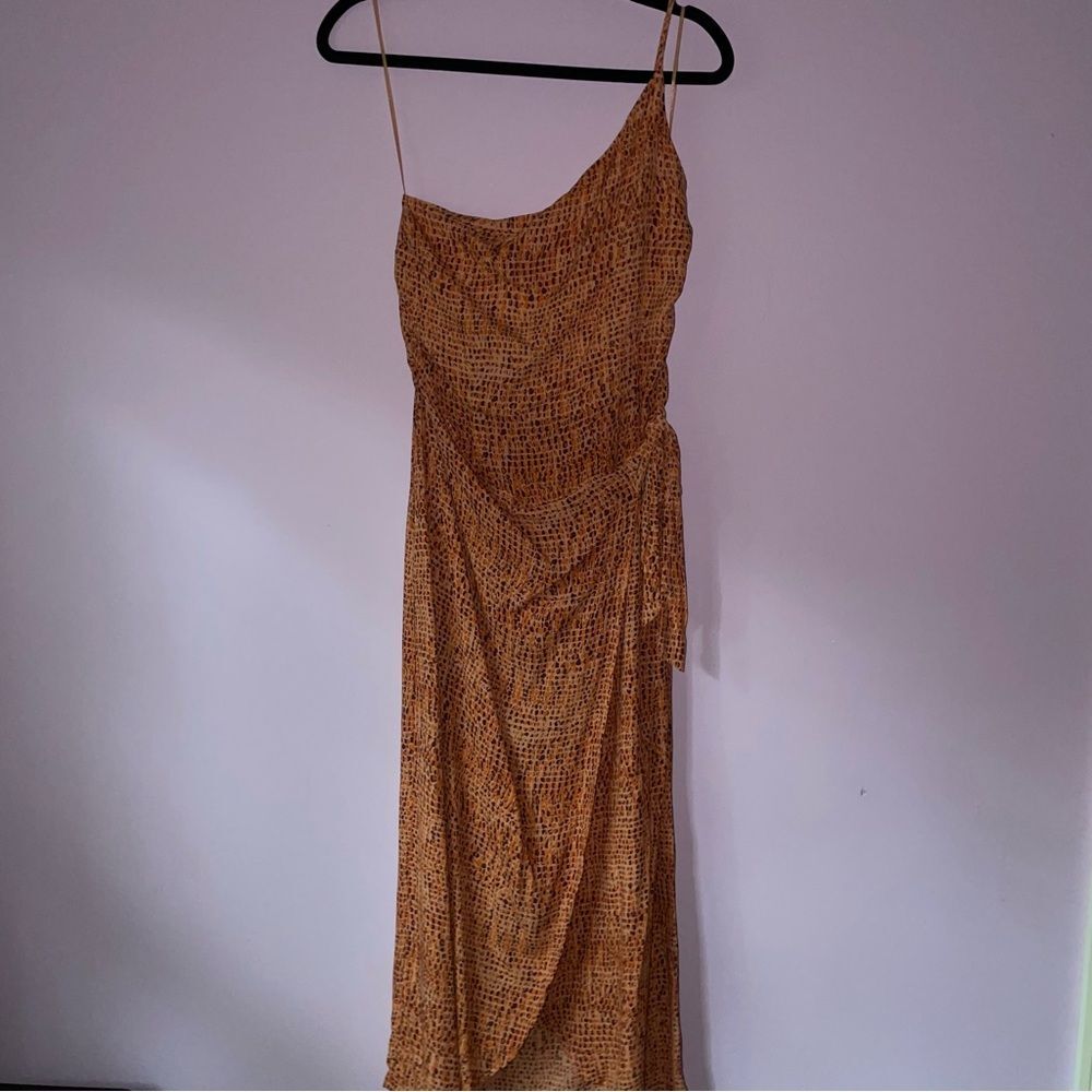 NEW L*Space Midi Dress Size 10 One Shoulder Wrap Orange Boho Print
